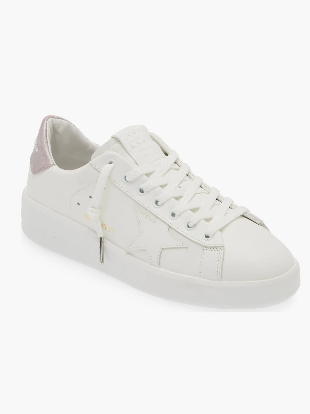 Golden Goose Purestar Low Top Pink Glitter Sneaker, White, 35 EU